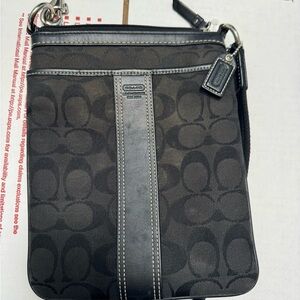 Coach Black Signature Crossbody Messenger Bag with Leather Stripe